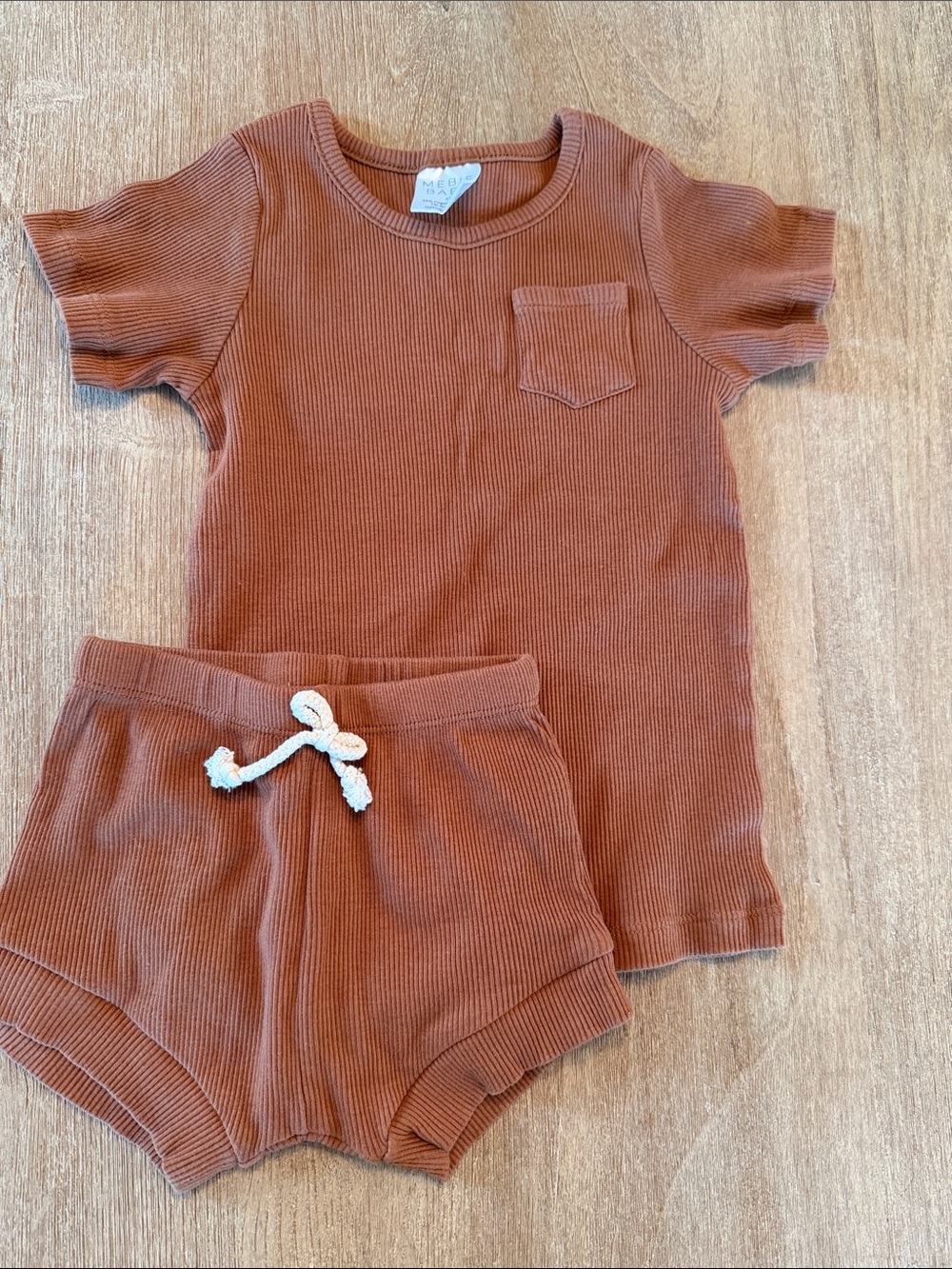 Kids Ribbed Short Sleeve Top & Shorts Set - Rust
